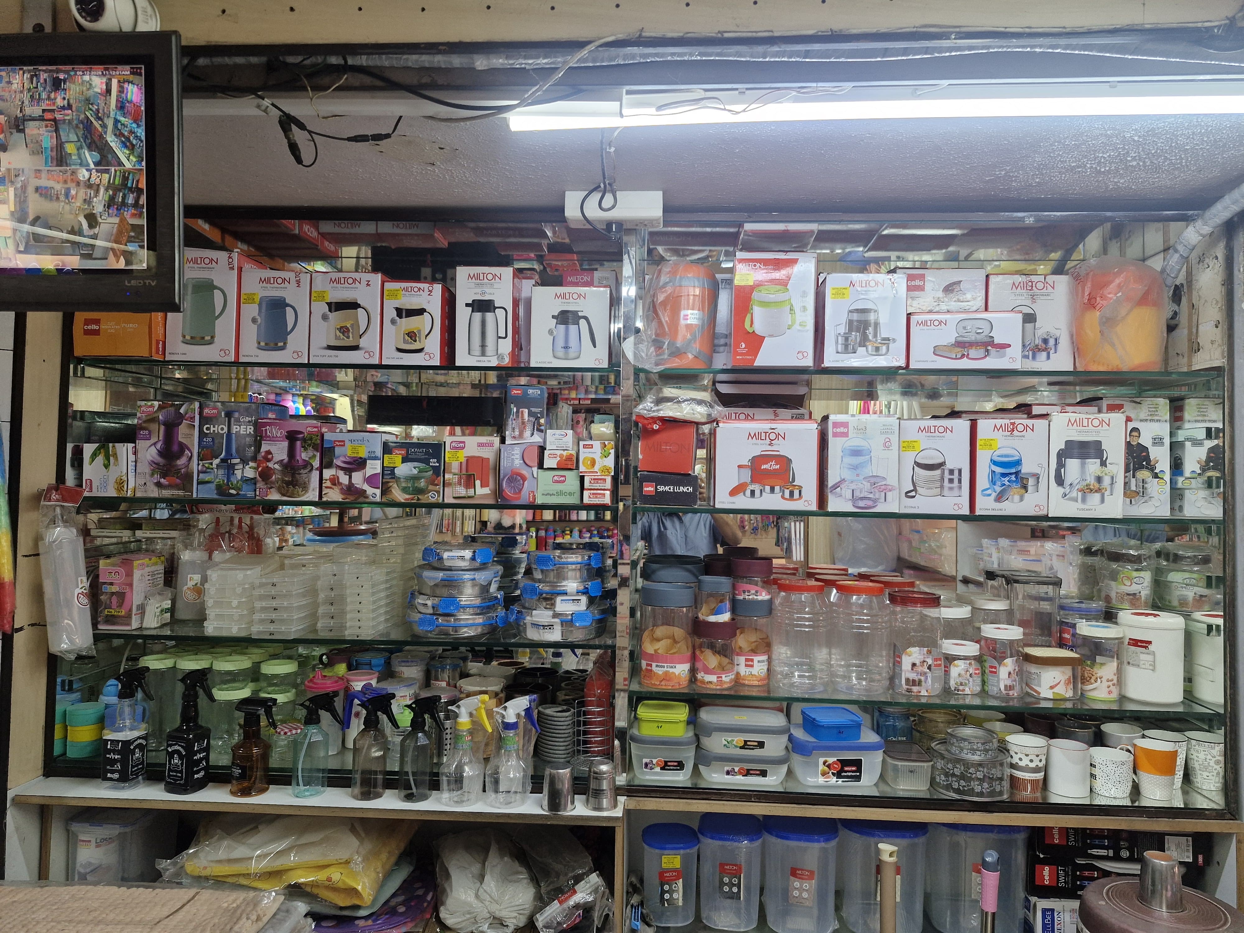 Organized shelf display with kitchen items